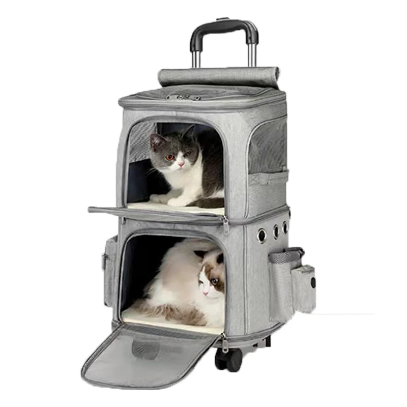 Cat Dog Stroller with Carrier on Wheels Two Pets Separate Bags Double Layers Backpack Portable Large Capacity Puppy Trolley 1 Cat Dog Stroller with Carrier on Wheels Two Pets Separate Bags Double Layers Backpack Portable Large Capacity Puppy Trolley 1